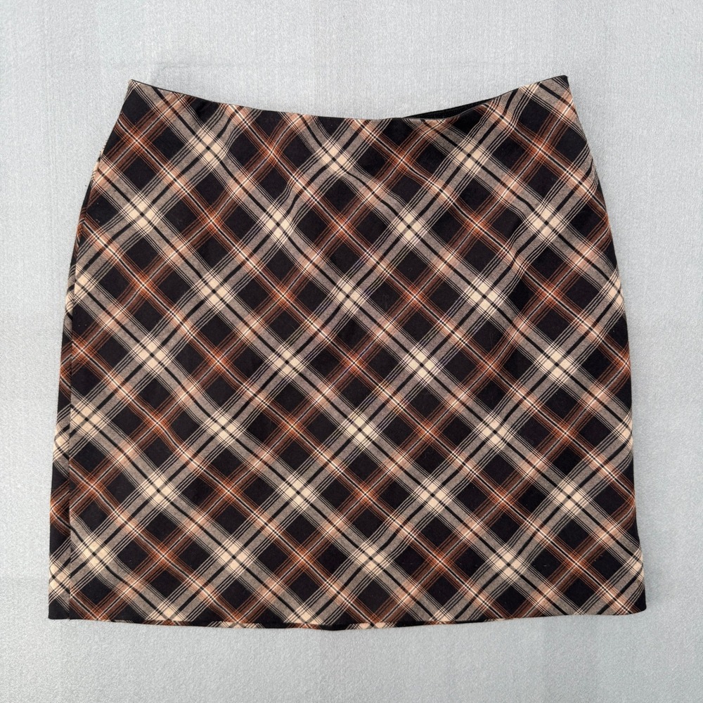 Y2K M Studio Plaid Mini Skirt Sz 8 Brown Dark Academia Preppy Grunge Aesthetic